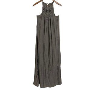 Wishlist Apparel Womens Green Crochet Sleeveless Crepe Slit Maxi Dress Small